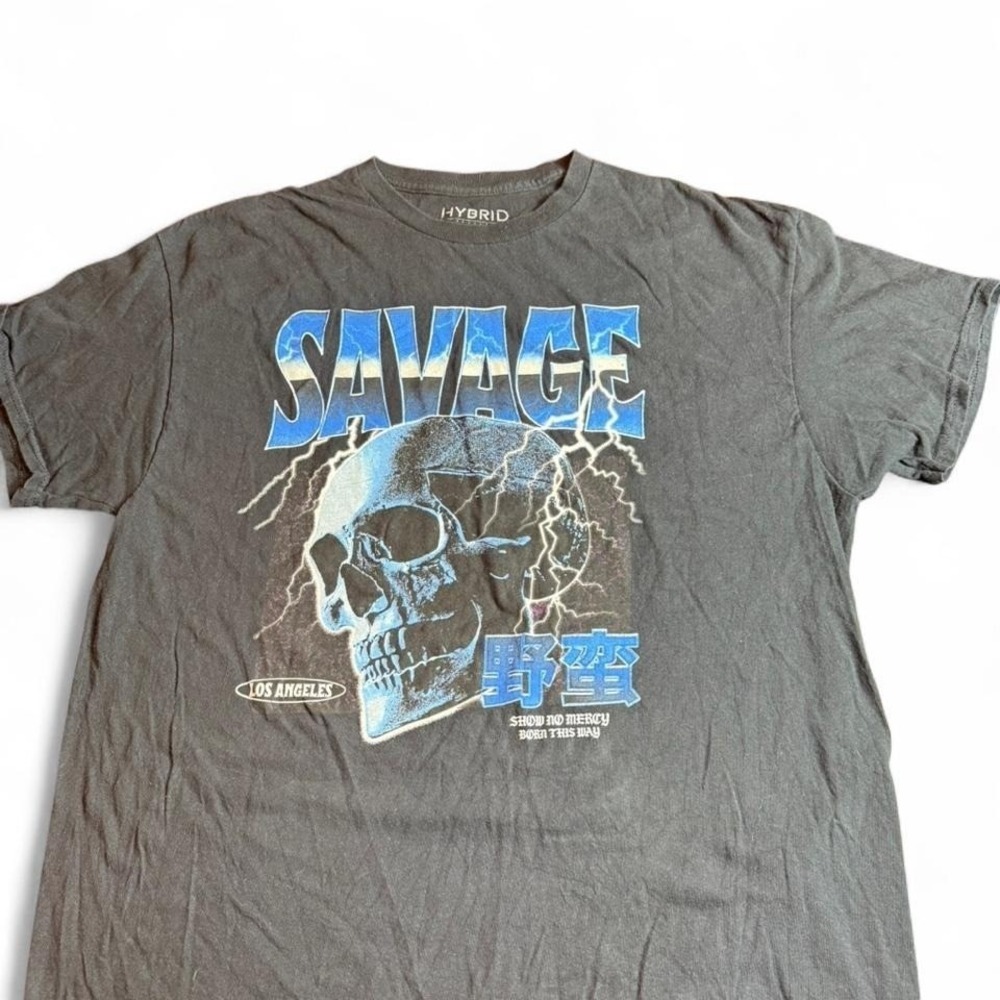 Hybrid Apparel Savage Skull Graphic Tee Los Angeles Lightning Black XL
